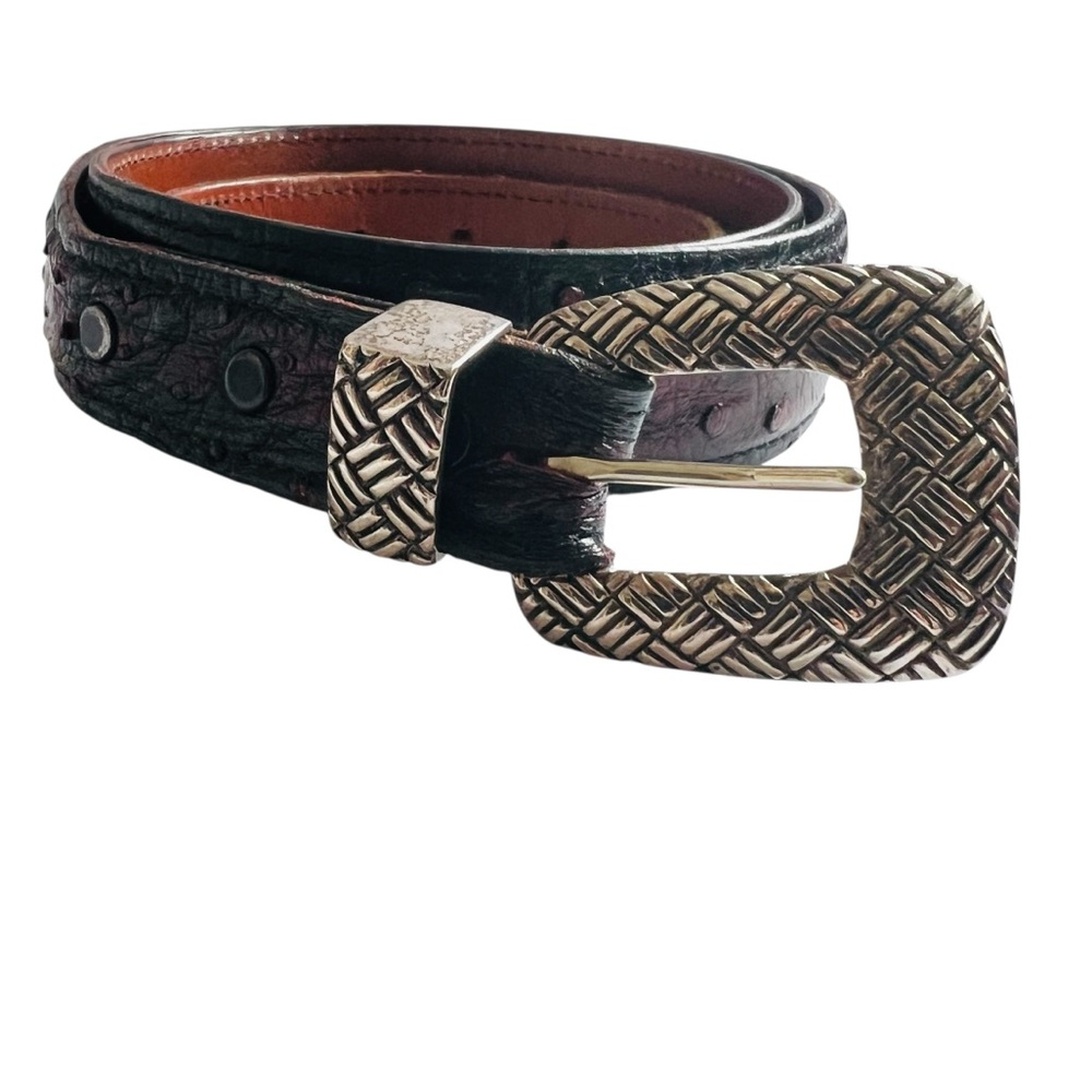 Vintage Douglas Magnus Santa Fe Genuine Ostrich Sterling Buckle Belt